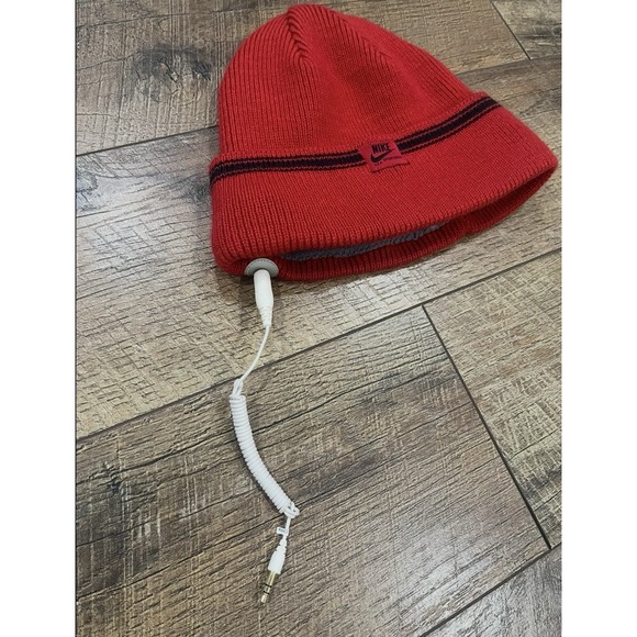 NEW Vintage Y2k Nike Audio Headphones Beanie Red‎ 2000s Techwear *Works* NWOT - Picture 2 of 6
